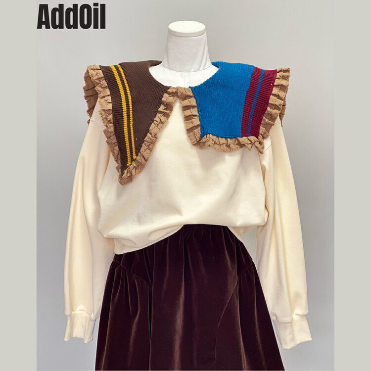 New in autumn!【ADDOIL】Large lapel stitching loose sweater 8823-2# ZXL