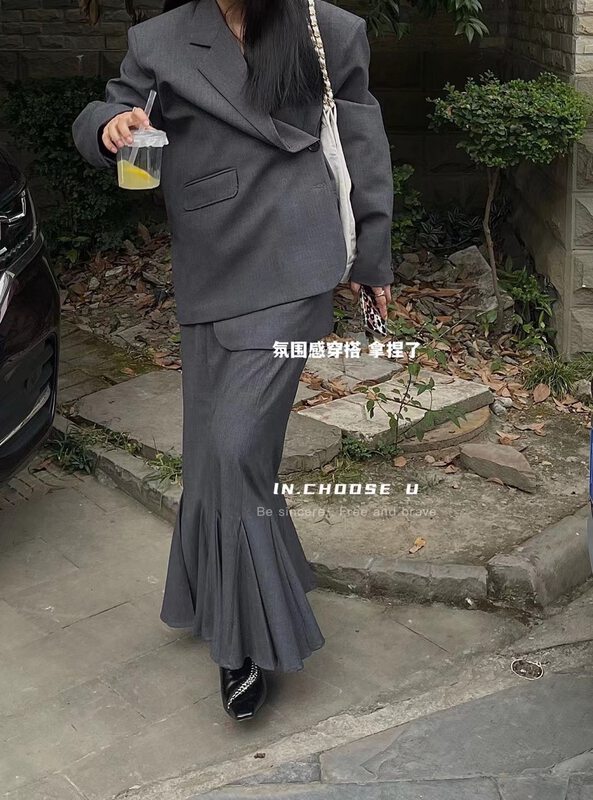【IN.CHOOSE U】Korean style semi-elastic fishtail pleated skirt 69337# CQW