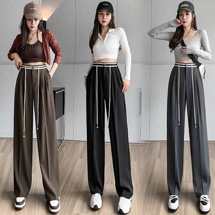 New in autumn! [QUEEN QUEEN] Korean version of loose color-block lace-up casual pants (with waist rope) A29808# OZQ