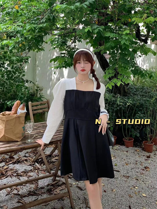 New in autumn!  【N】Contrast color stitching slim dress Q228# WTT