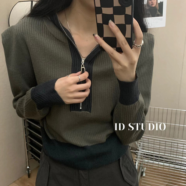 New in autumn! [I-D] Korean Versatile Zip Knit Sweater 3190# L