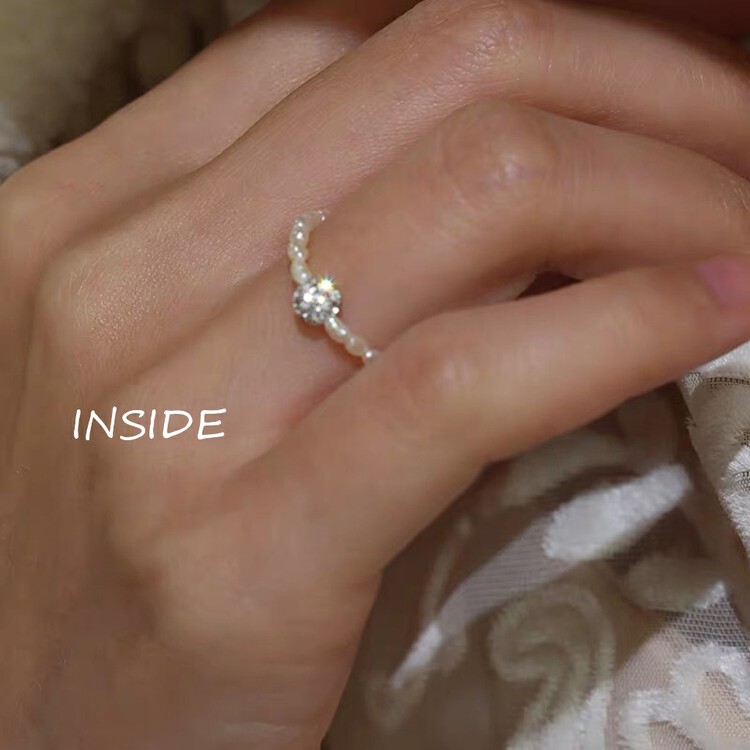 [INSIDE] Korean simple small pearl elastic band diamond-encrusted laser all-match ring (with box random) J3382# ZXL