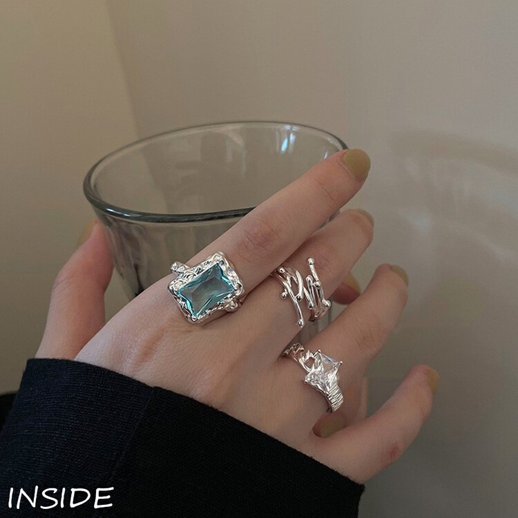 [INSIDE] Korean exquisite geometric square zircon stack with niche design ring (with box random) YS1-J3568# ZXL