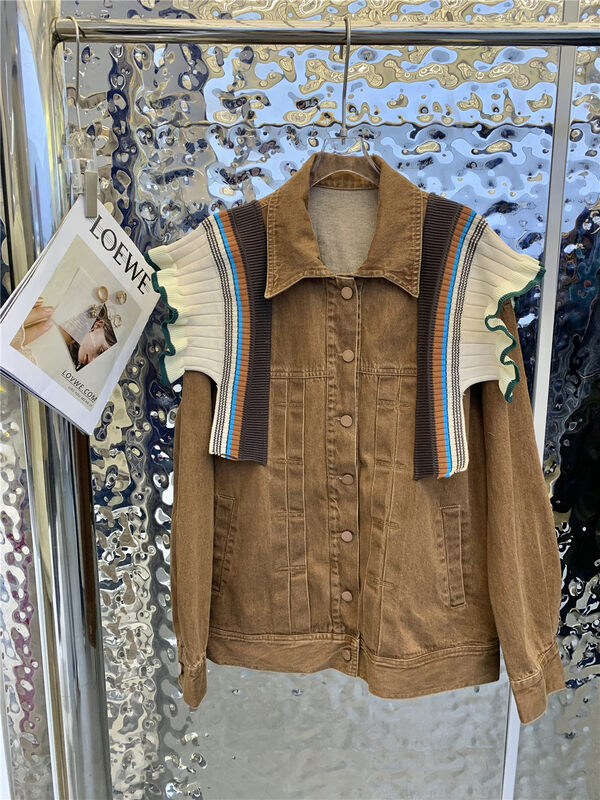 New in autumn! [Yayiro] color-blocked single-breasted denim jacket with fungus 6960# GYJ