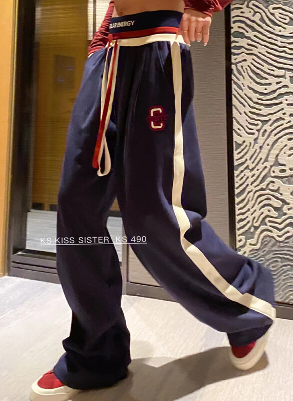 New in early autumn! [KS] Contrast color stitching letter waist bar sports casual pants (with waist rope) M21209# CQW