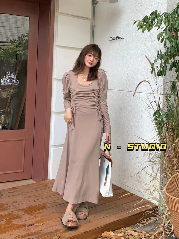 New in autumn! [N] Korean version of long-sleeved pleated dress Q197# WTT