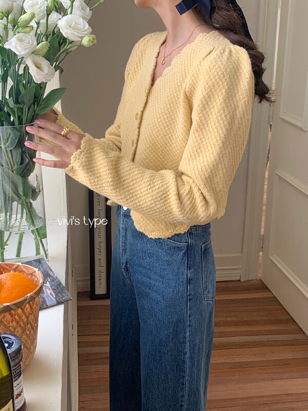 New in autumn! [VIVIS TYPE] Korean version of hand-crocheted flower button knitted cardigan 9215# HJY