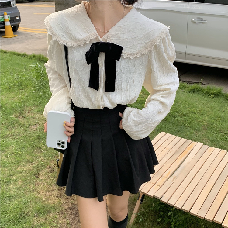 Autumn is new! [Timely rain] Korean style ins retro sweet shirt (with bow) 02154# WPL