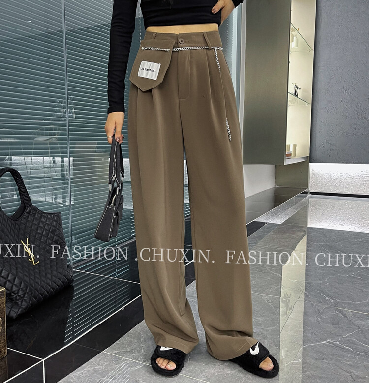Autumn is new! [C.X original heart] temperament design sense niche chain pocket small standard trousers (with waist bag, belt) K952# WTT