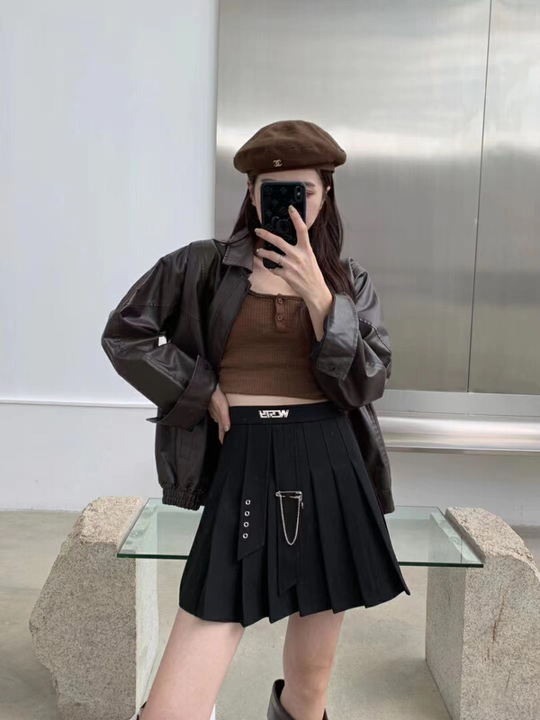 Autumn is new! [QUEEN QUEEN] High waist pleated all-match skirt (with brooch) A29835# OZQ