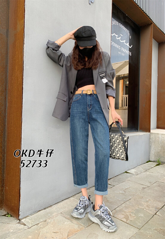 Autumn is new! [OKD] version is comfortable and versatile nostalgic boyfriend jeans (with belt) 52733# GY