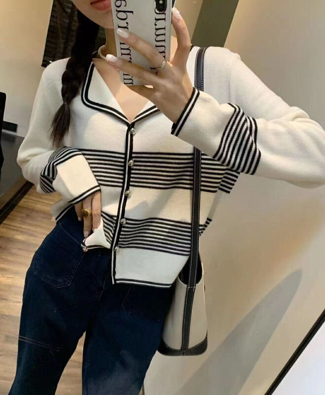 New in autumn! [I-D] Korean version all-match striped shirt 3152# L