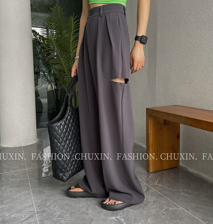 New in autumn! [C.X original heart] high waist suit wide leg ripped trousers K936# WTT