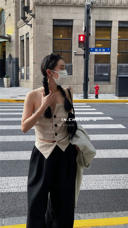 Autumn is new! [IN.CHOOSE U] Fashionable tube top slim short shirt 65027# CQW