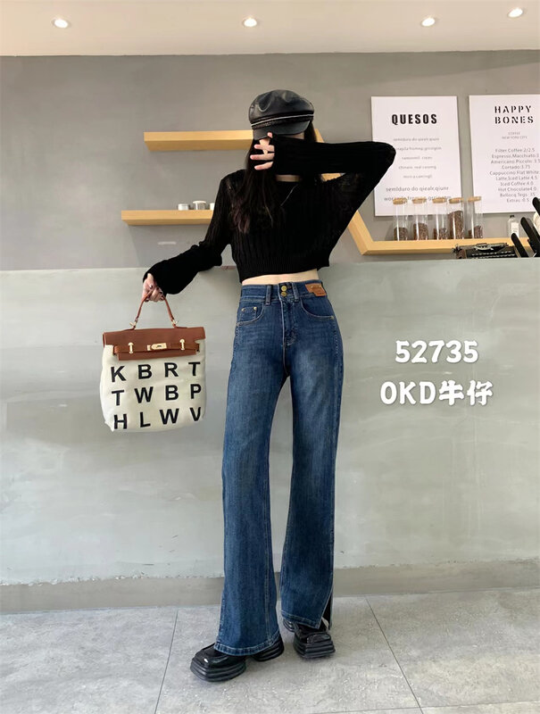 New in early autumn!【OKD】Double-button leather card design mopping jeans 52735# GY