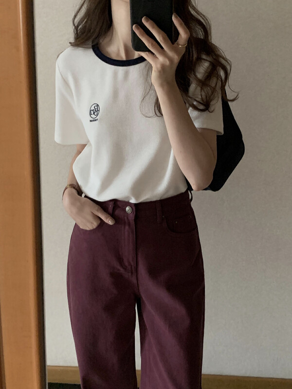 New in autumn!【T.G】Korean color matching versatile short-sleeved T-shirt 18281# CLS