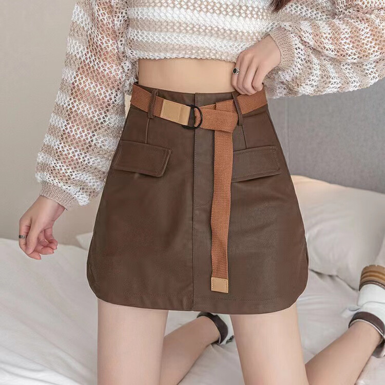 Autumn is new! [QUEEN QUEEN] Temperament casual leather fashion skirt (with belt) A999121# OZQ