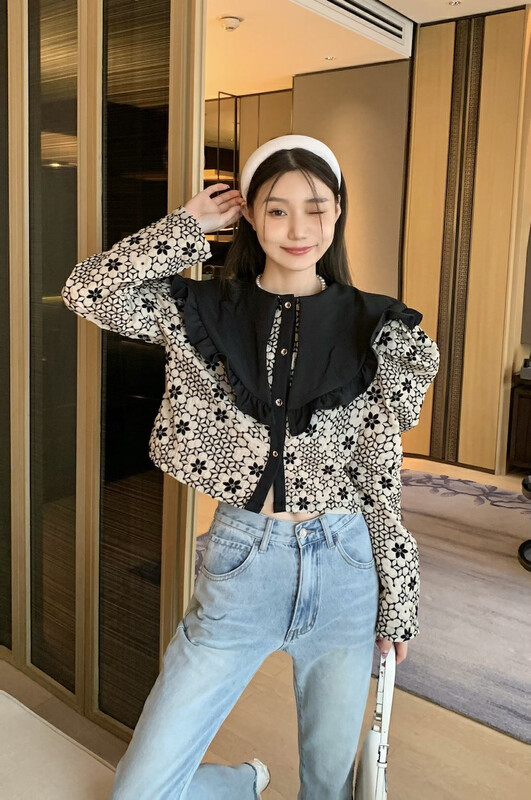 Autumn is new! [Timely rain] Korean style ins sweet temperament French design large lapel shirt D1875# WPL