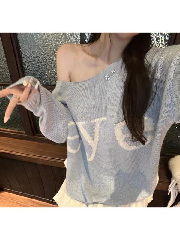 New in autumn! [KAKAJIA] pullover loose off-the-shoulder long-sleeved warm sweater 2659# OZQ