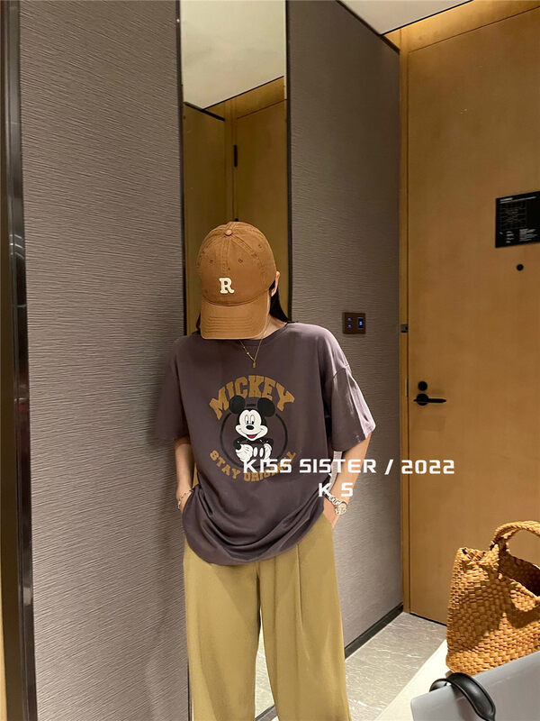 Original price 62.04! [KISS SISTER] Mickey print casual all-match short-sleeved T-shirt 22Y9666# CQW