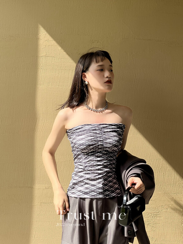 【TRUSTME】Vintage diamond knitted tube top 40047# JHY