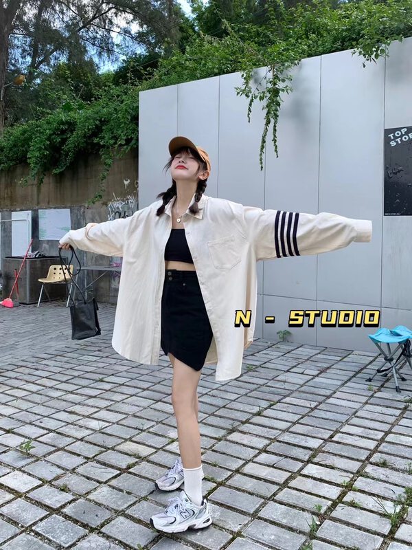 New in early autumn! [N] Striped breasted Korean shirt Q012# WTT