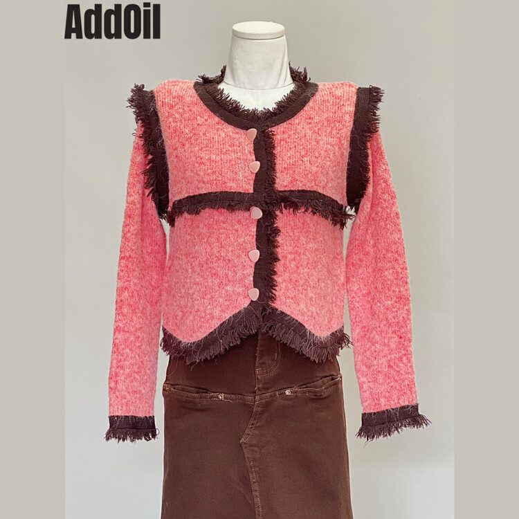 New in autumn! [ADDOIL] Contrast color fringed edge warm sweater 5879# ZXL