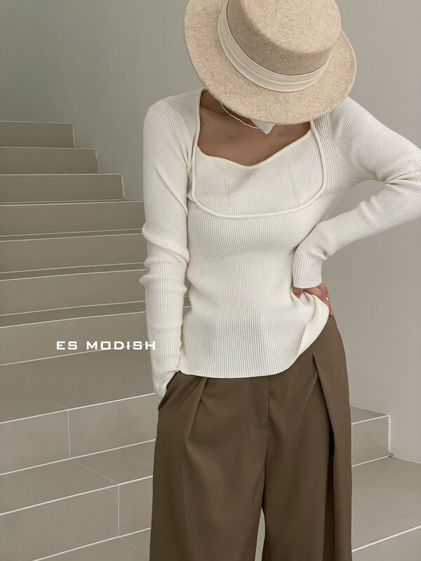 New in autumn!【ES MODISH】Nice square collar slim fit warm sweater BL1894# CQW