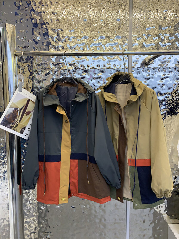 New in autumn! [Yayiro] Color-blocking hooded short coat 2528# GYJ