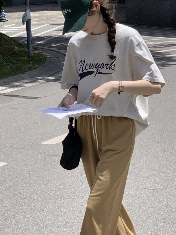 [T.G] Letter Print Versatile Short Sleeve T-Shirt 18051# CLS