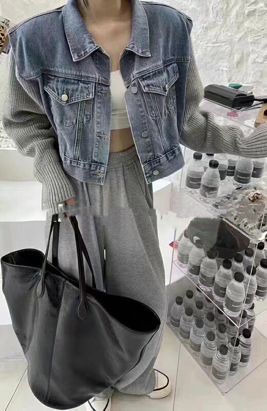 New in autumn! [MI] Korean version of the Western style sleeves stitching sweater denim jacket 1561# PCZ