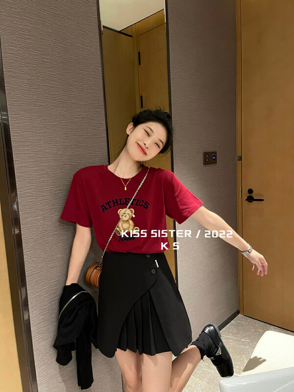[KISS SISTER] Korean cartoon bear short-sleeved T-shirt 22Y9621