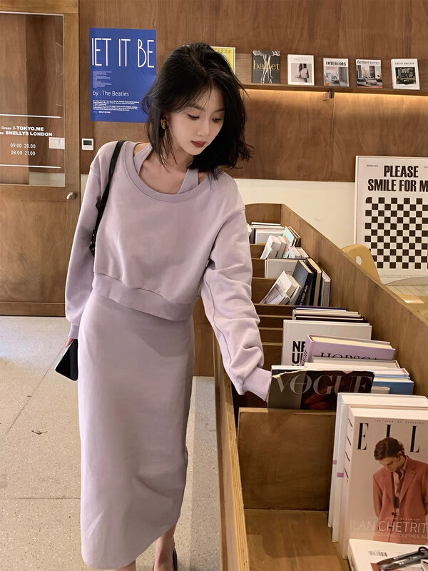 New in autumn!【KIKI STUDIO】Korean cotton sweater + halterneck vest skirt suit 6608# HJY