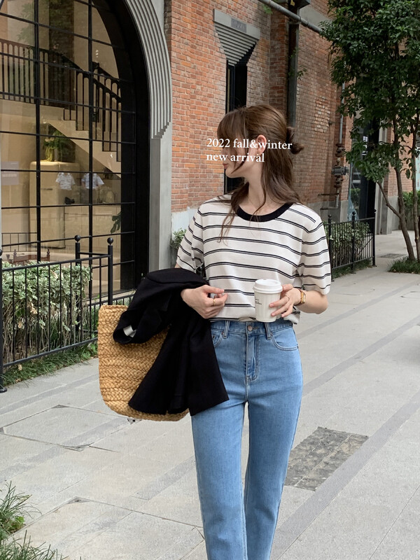 【T.G】Simple striped temperament all-match knitted sweater (33% superfine wool) 17536# CLS