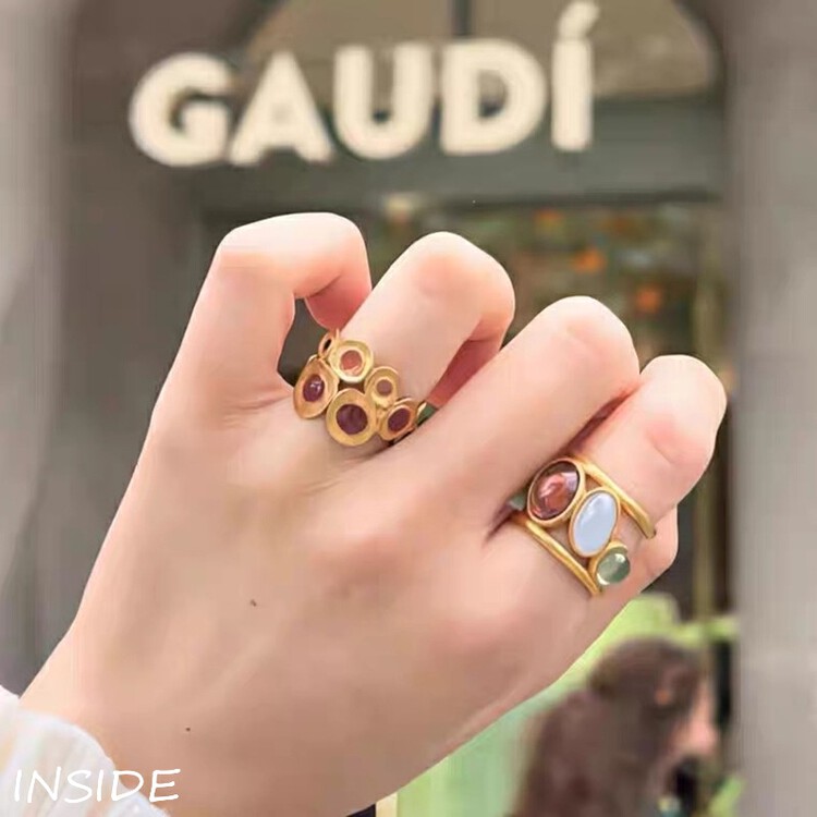【INSIDE】Battlelo natural stone inlaid high-quality design ring (with box randomly) J3509# ZXL