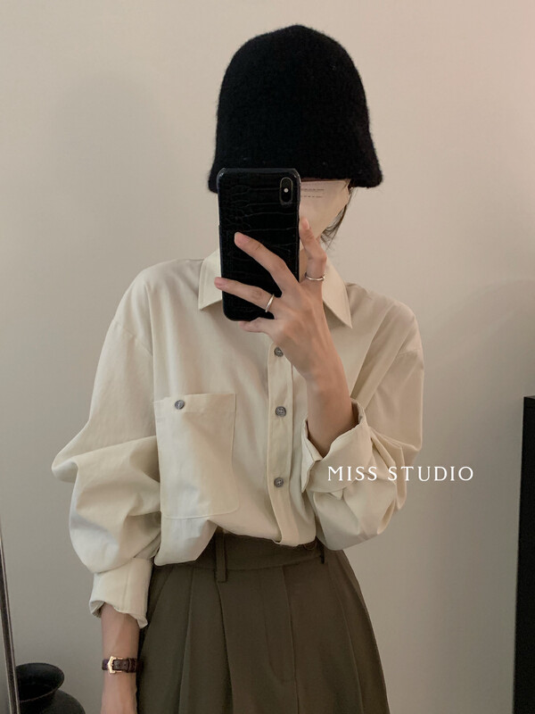 [MISS] Korean simple single-pocket shirt F2331