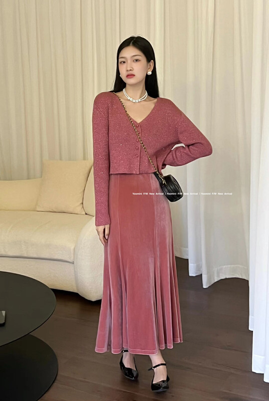 New in autumn!【YOOMINI】Fashionable and thin solid color skirt Q16249-W# WPL