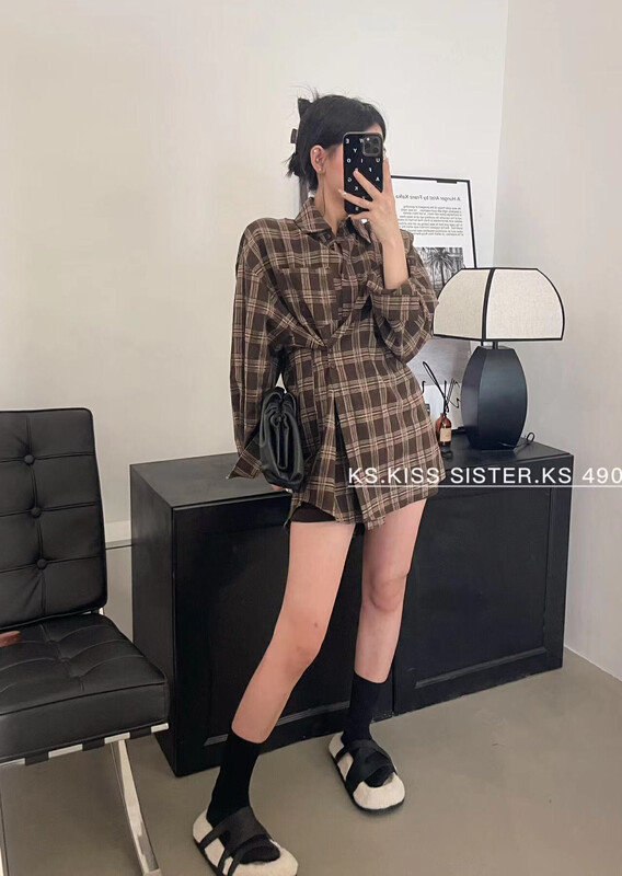 New in autumn! [KS] Shoulder padded plaid fashion shirt 22279# CQW