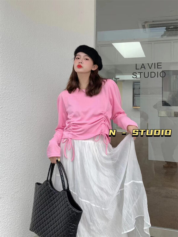 New in autumn! [N] Drawstring Comfortable Pullover Simple Shirt Q16# WTT