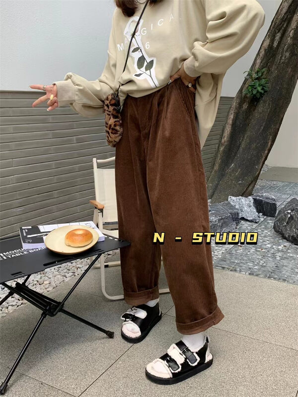 New in early autumn! [N] Elastic waist corduroy solid color straight casual pants Q154# WTT