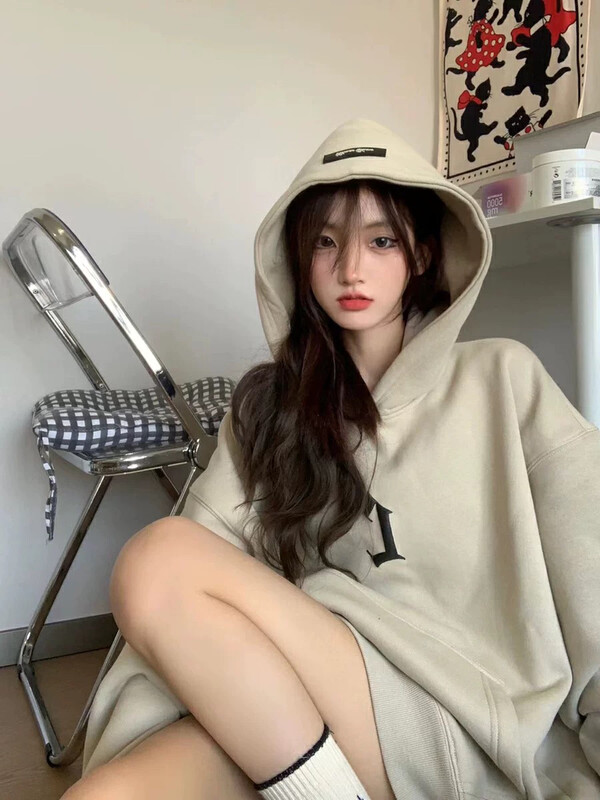 New in autumn!【KIKI STUDIO】Korean loose casual hooded sweater 6699# HJY