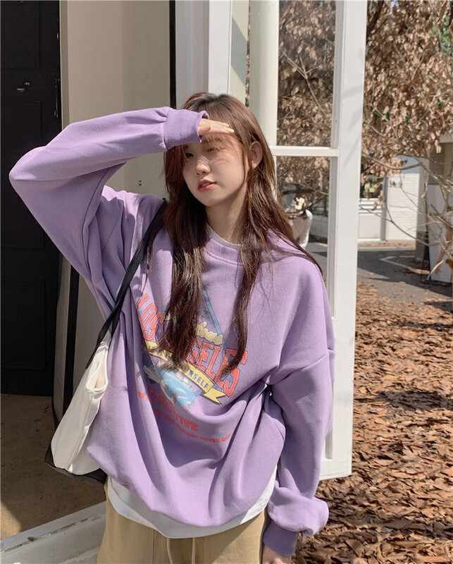 New in autumn! [Timely rain] Korean style ins casual loose design pullover print letter round neck sweater 05429# WPL