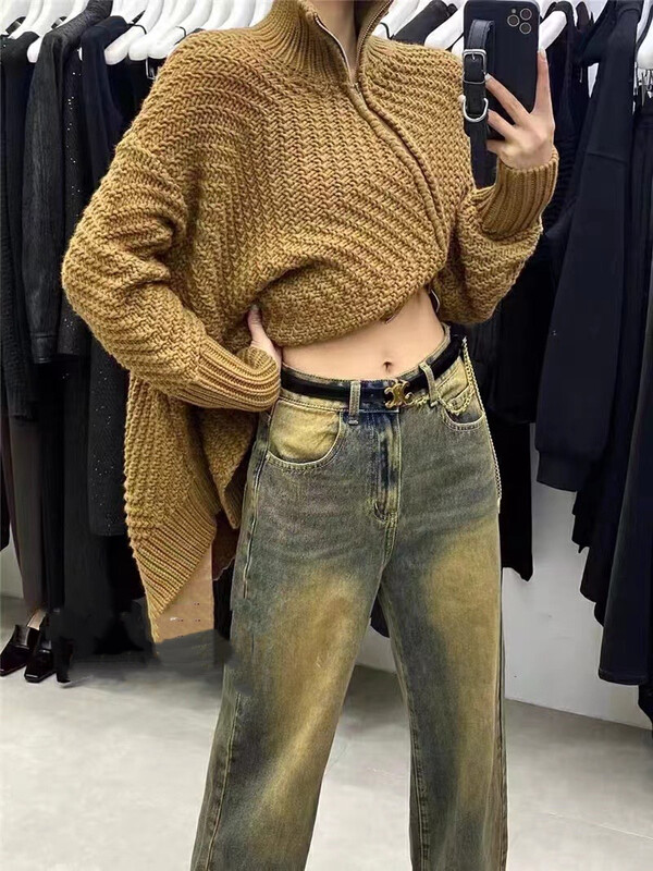 New in autumn! [MI] Korean fashion irregular stand-up collar warm sweater 1608# PCZ