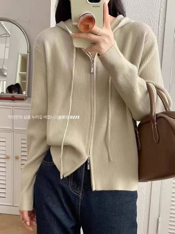 New in autumn! [I-D] Korean version zipper hooded knitted warm sweater 3176# L