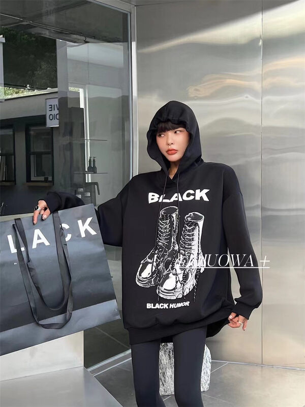 New in autumn! [Strictly selected by buyers - Zhuowa] Trendy printed pattern loose hooded sweater 5210# CL