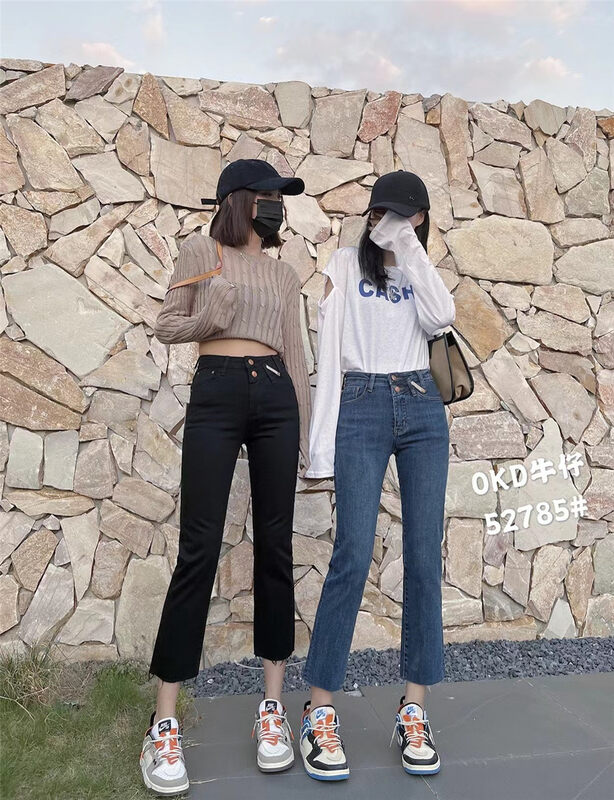 New in early autumn! [OKD] Double-buckle design back leather label straight jeans YS1-52785# GY