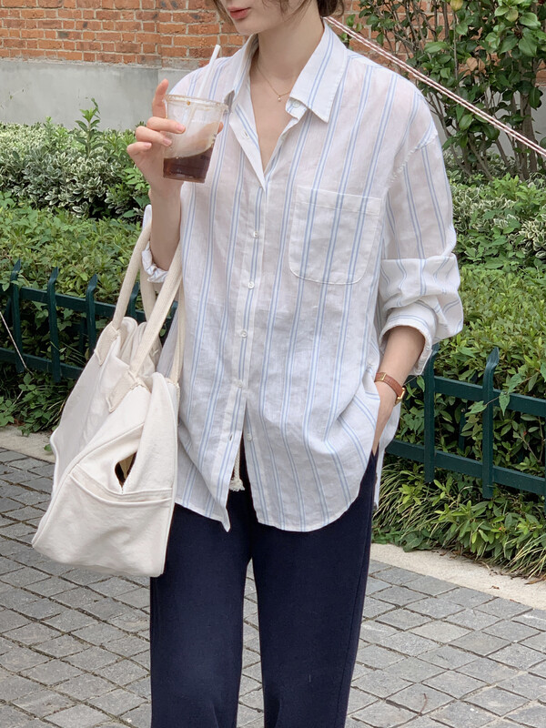 New in early autumn! [T.G] Simple Korean style all-match striped shirt 17760# CLS
