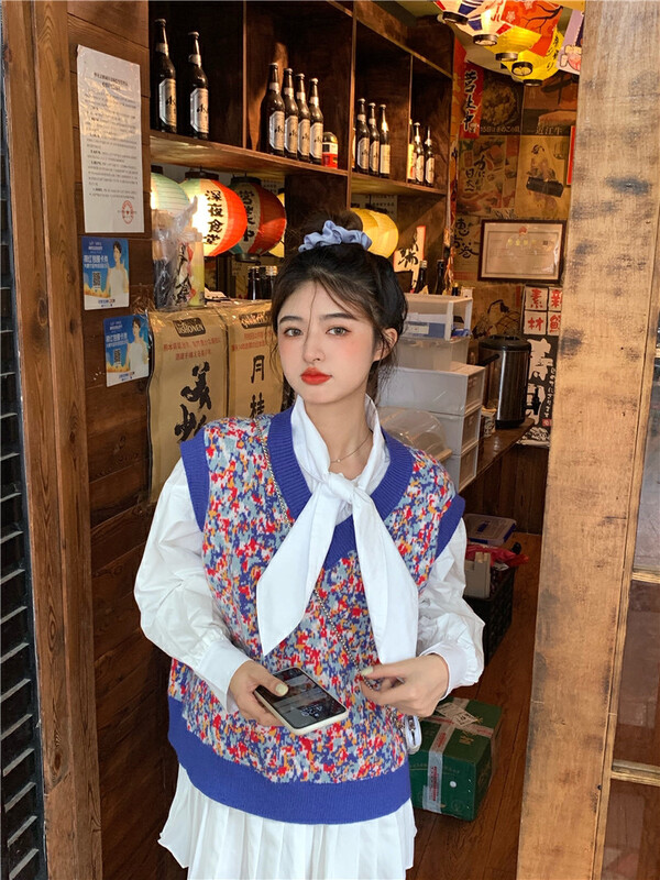 Autumn models are new! [Timely rain] Hanfeng ins retro sweet design oil painting vest (without inner wear) B1097# WPL