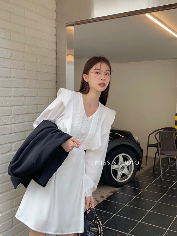 【MISS】Korean style fungus edge v-neck dress W328# FHX