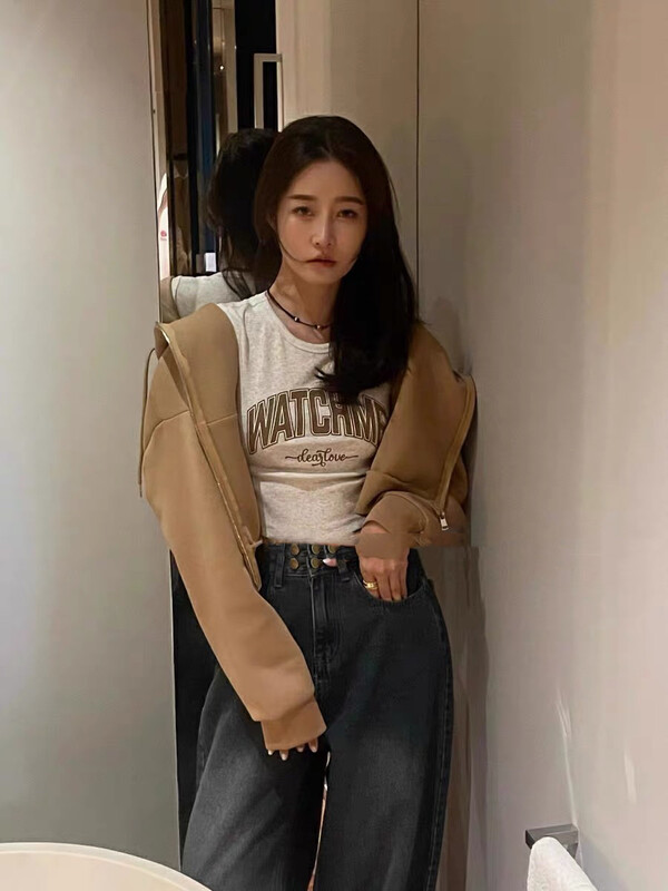 Autumn is new! [MI] Casual Hooded Sweater Jacket + Short Sleeve T-Shirt Set 1498# PCZ